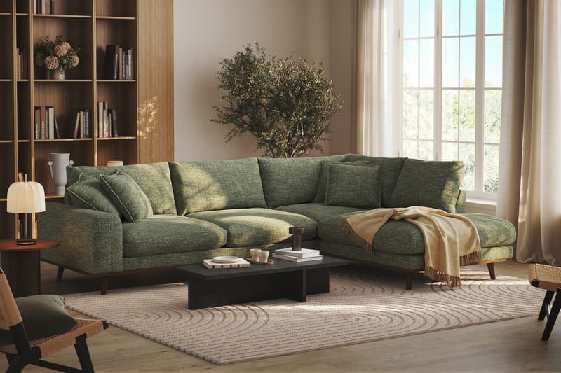 Copenhagen Premium 4-sits Högervänd L-formad Djup Schäslongsoffa i Chenille - Grön - Möbler - Vardagsrum - Soffor - Divansoffa & schäslong