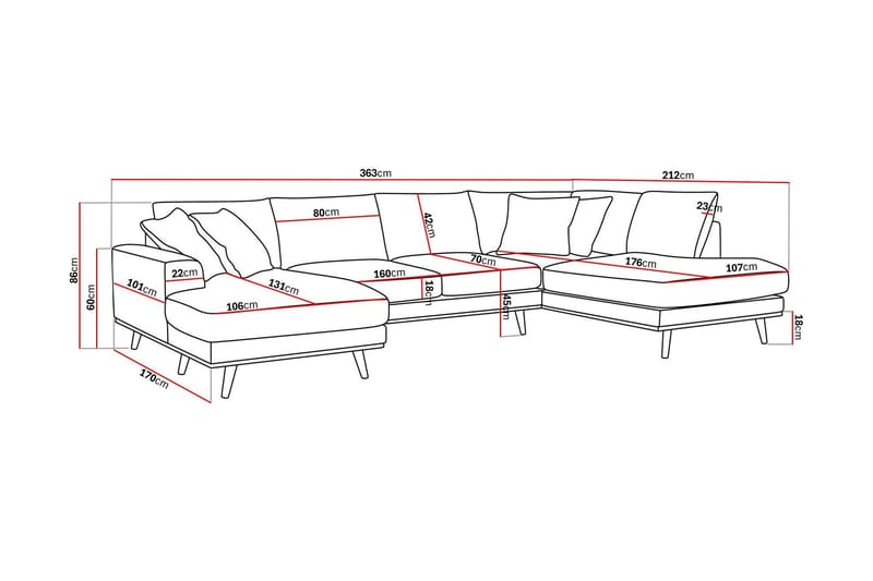 Copenhagen Premium 5-sits Högervänd U-formad Djup Soffa med Divan och Schäslong i Tyg - Ljusbeige - Möbler - Vardagsrum - Soffor - U-soffor