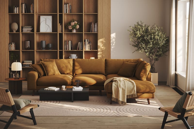 Copenhagen Premium 4-sits Högervänd L-formad Djup Schäslongsoffa i Tyg - Senapsgul - Möbler - Vardagsrum - Soffor - Divansoffa & schäslong