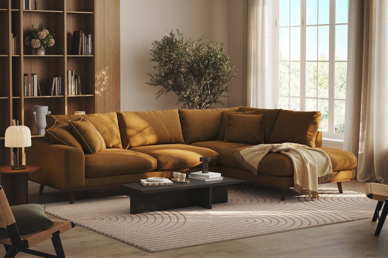 Copenhagen Premium 4-sits Högervänd L-formad Djup Schäslongsoffa i Tyg - Senapsgul - Möbler - Vardagsrum - Soffor - Divansoffa & schäslong