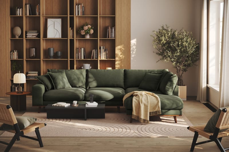 Copenhagen Premium 4-sits Högervänd L-formad Djup Schäslongsoffa i Tyg - Grön - Möbler - Vardagsrum - Soffor - Divansoffa & schäslong
