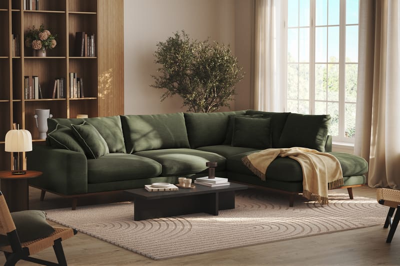 Copenhagen Premium 4-sits Högervänd L-formad Djup Schäslongsoffa i Tyg - Grön - Möbler - Vardagsrum - Soffor - Divansoffa & schäslong