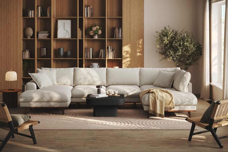 Copenhagen Premium 5-sits Högervänd U-formad Djup Soffa med Divan och Schäslong i Tyg - Ljusbeige - Möbler - Vardagsrum - Soffor - U-soffor