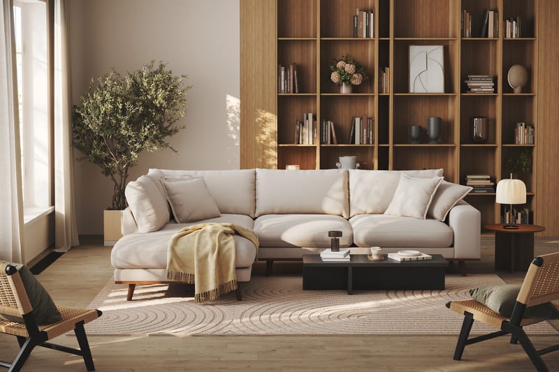 Copenhagen Premium 4-sits Vänstervänd L-formad Djup Schäslongsoffa i Bouclé - Ljusbeige - Möbler - Vardagsrum - Soffor - Divansoffa & schäslong