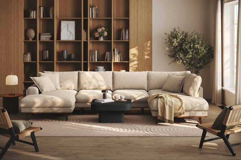 Copenhagen Premium 5-sits Högervänd U-formad Djup Soffa med Divan och Schäslong i Chenille - Beige - Möbler - Vardagsrum - Soffor - U-soffor