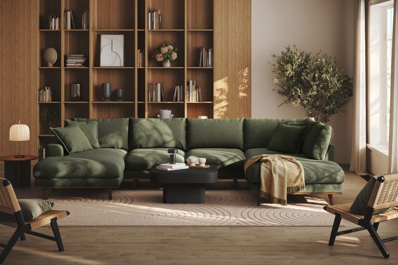 Copenhagen Premium 5-sits Högervänd U-formad Djup Soffa med Divan och Schäslong i Tyg - Grön - Möbler - Vardagsrum - Soffor - U-soffor