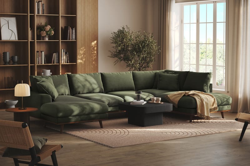 Copenhagen Premium 5-sits Högervänd U-formad Djup Soffa med Divan och Schäslong i Tyg - Grön - Möbler - Vardagsrum - Soffor - U-soffor