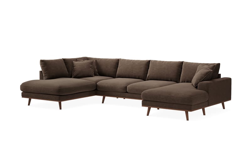 Copenhagen Premium 5-sits Högervänd U-formad Djup Soffa med Divan och Schäslong i Tyg - Brun - Möbler - Vardagsrum - Soffor - U-soffor