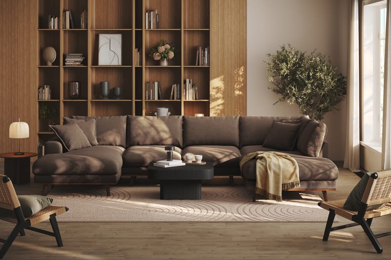 Copenhagen Premium 5-sits Högervänd U-formad Djup Soffa med Divan och Schäslong i Tyg - Brun - Möbler - Vardagsrum - Soffor - U-soffor