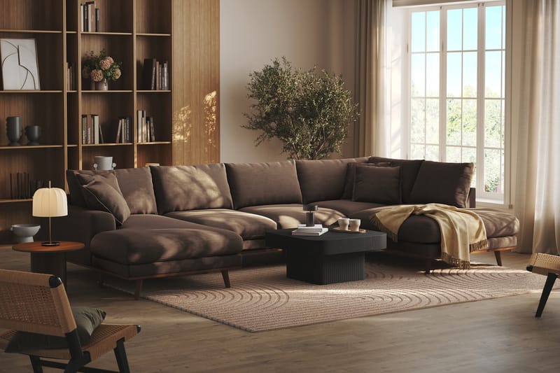 Copenhagen Premium 5-sits Högervänd U-formad Djup Soffa med Divan och Schäslong i Tyg - Brun - Möbler - Vardagsrum - Soffor - U-soffor