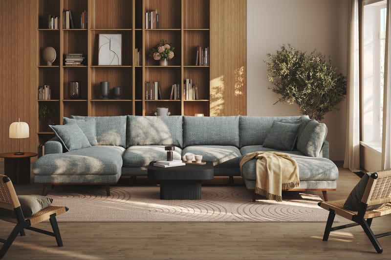 Copenhagen Premium 5-sits Högervänd U-formad Djup Soffa med Divan och Schäslong i Chenille - Grå/Blå - Möbler - Vardagsrum - Soffor - U-soffor