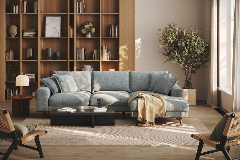 Copenhagen Premium 4-sits Högervänd L-formad Djup Divansoffa i Chenille - Grå/Blå - Möbler - Vardagsrum - Soffor - Divansoffa & schäslong