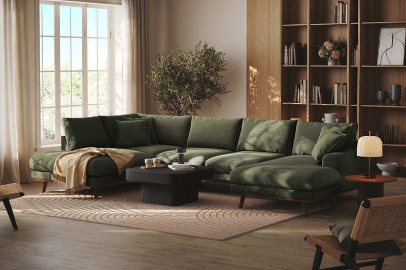 Copenhagen Premium 5-sits Vänstervänd U-formad Djup Soffa med Divan och Schäslong i Tyg - Grön - Möbler - Vardagsrum - Soffor - U-soffor