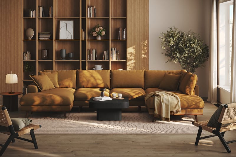 Copenhagen Premium 5-sits Högervänd U-formad Djup Soffa med Divan och Schäslong i Tyg - Senapsgul - Möbler - Vardagsrum - Soffor - U-soffor