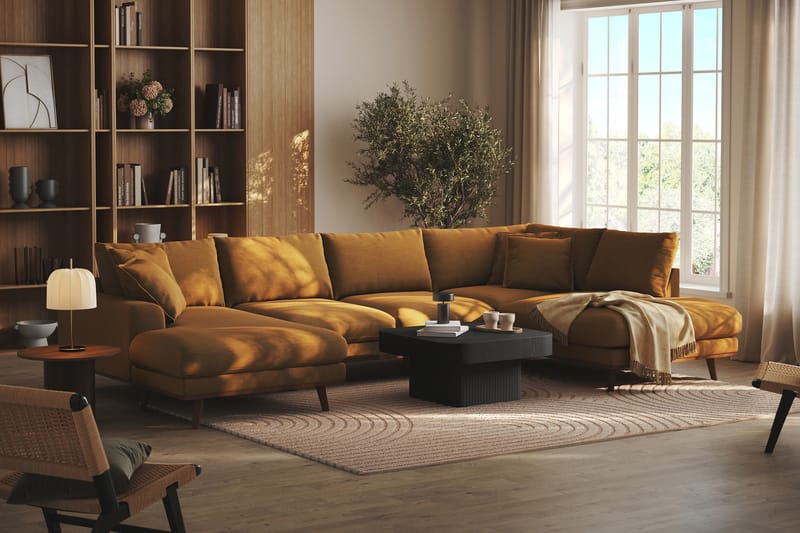 Copenhagen Premium 5-sits Högervänd U-formad Djup Soffa med Divan och Schäslong i Tyg - Senapsgul - Möbler - Vardagsrum - Soffor - U-soffor