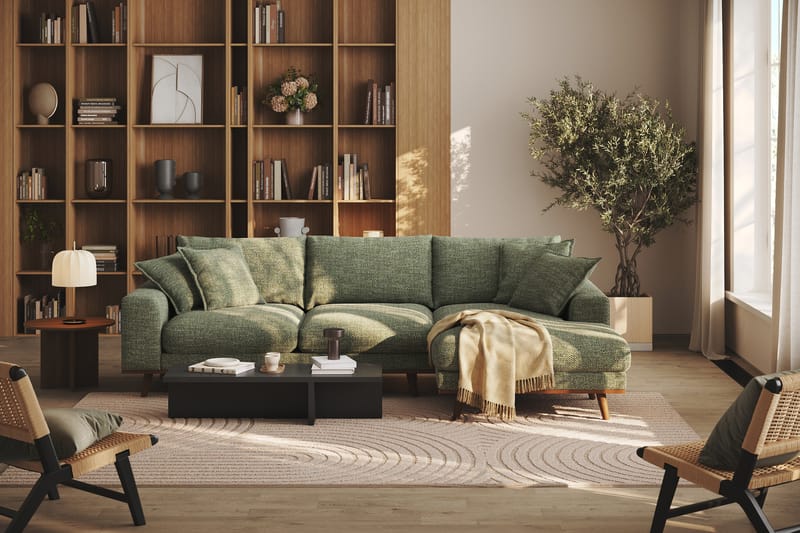 Copenhagen Premium 4-sits Högervänd L-formad Djup Divansoffa i Chenille - Grön - Möbler - Vardagsrum - Soffor - Divansoffa & schäslong