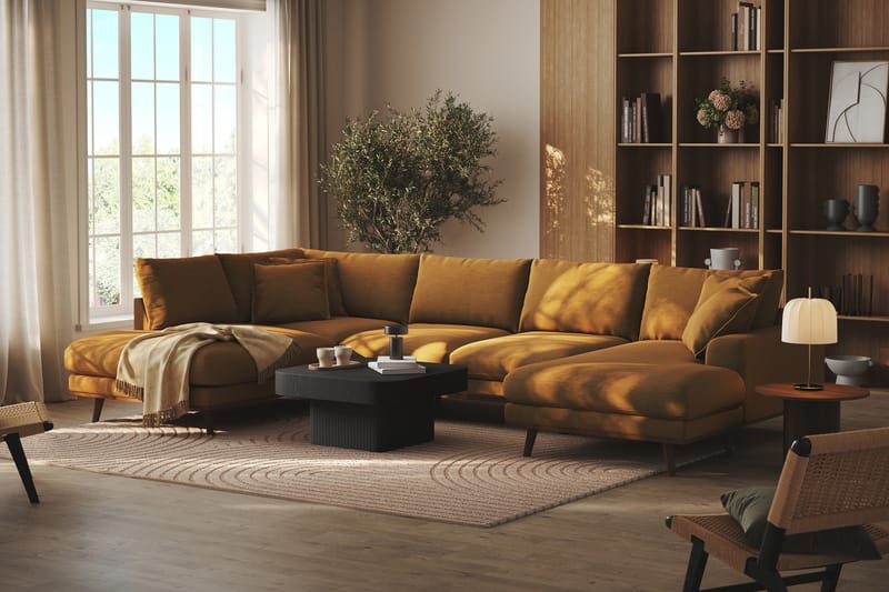 Copenhagen Premium 5-sits Vänstervänd U-formad Djup Soffa med Divan och Schäslong i Tyg - Senapsgul - Möbler - Vardagsrum - Soffor - U-soffor