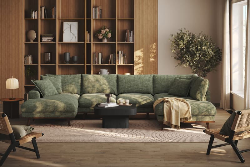 Copenhagen Premium 5-sits Högervänd U-formad Djup Soffa med Divan och Schäslong i Chenille - Grön - Möbler - Vardagsrum - Soffor - U-soffor