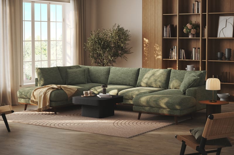 Copenhagen Premium 5-sits Vänstervänd U-formad Djup Soffa med Divan och Schäslong i Chenille - Grön - Möbler - Vardagsrum - Soffor - U-soffor