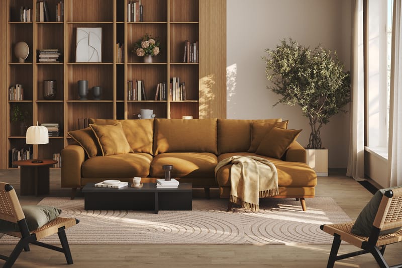 Copenhagen Premium 4-sits Högervänd L-formad Djup Divansoffa i Tyg - Senapsgul - Möbler - Vardagsrum - Soffor - Divansoffa & schäslong