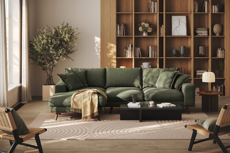 Copenhagen Premium 4-sits Vänstervänd L-formad Djup Divansoffa i Tyg - Grön - Möbler - Vardagsrum - Soffor - Divansoffa & schäslong