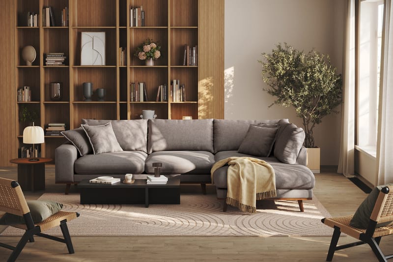 Copenhagen Premium 4-sits Högervänd L-formad Djup Schäslongsoffa i Tyg - Brun - Möbler - Vardagsrum - Soffor - Divansoffa & schäslong