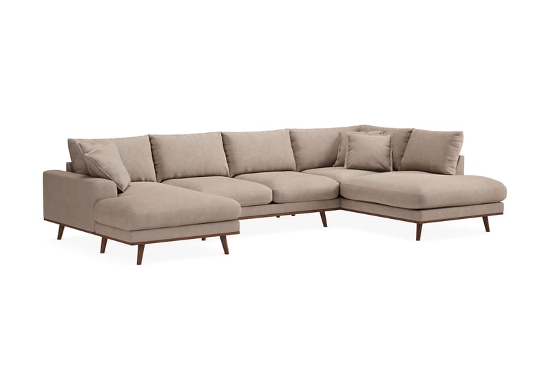Copenhagen Premium 5-sits Högervänd U-formad Djup Soffa med Divan och Schäslong i Tyg - Ljusbrun - Möbler - Vardagsrum - Soffor - U-soffor