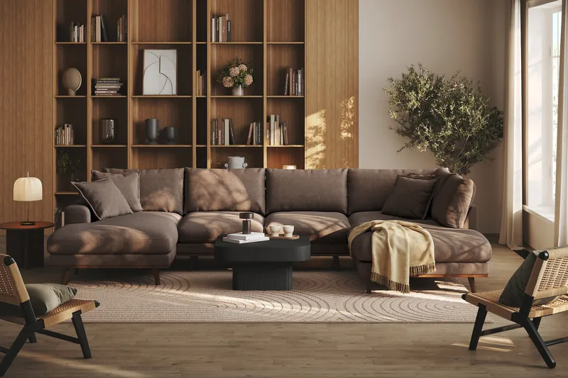 Copenhagen Premium 5-sits Högervänd U-formad Djup Soffa med Divan och Schäslong i Tyg - Mörkbrun - Möbler - Vardagsrum - Soffor - U-soffor