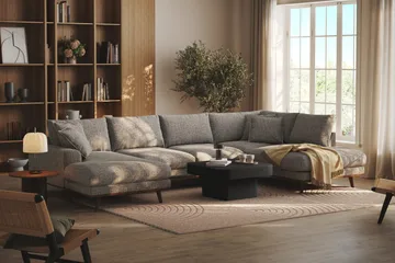 Copenhagen Premium 5-sits Högervänd U-formad Djup Soffa med Divan och Schäslong i Chenille - Grå - Möbler - Vardagsrum - Soffor - U-soffor