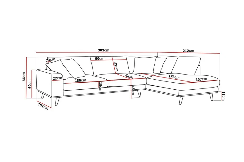 Copenhagen Premium 4-sits Högervänd L-formad Djup Schäslongsoffa i Chenille - Grön - Möbler - Vardagsrum - Soffor - Divansoffa & schäslong