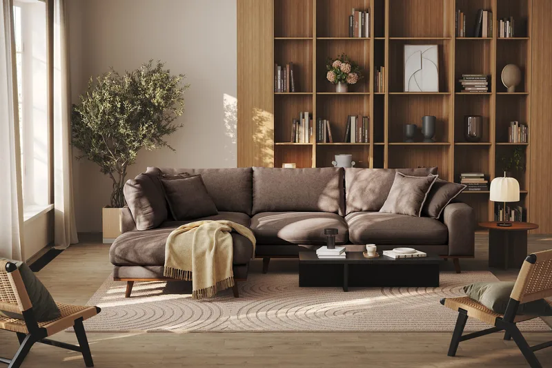Copenhagen Premium 4-sits Vänstervänd L-formad Djup Schäslongsoffa i Tyg - Mörkbrun - Möbler - Vardagsrum - Soffor - Divansoffa & schäslong