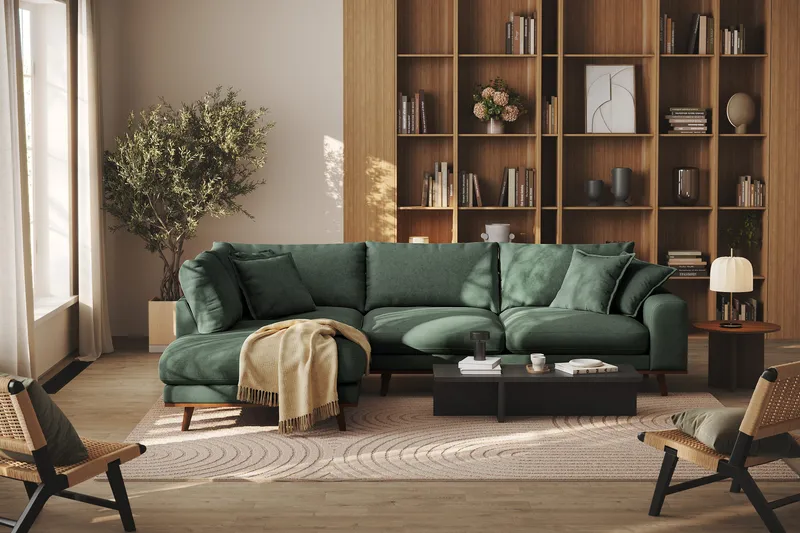 Copenhagen Premium 4-sits Vänstervänd L-formad Djup Schäslongsoffa i Tyg - Grön - Möbler - Vardagsrum - Soffor - Divansoffa & schäslong