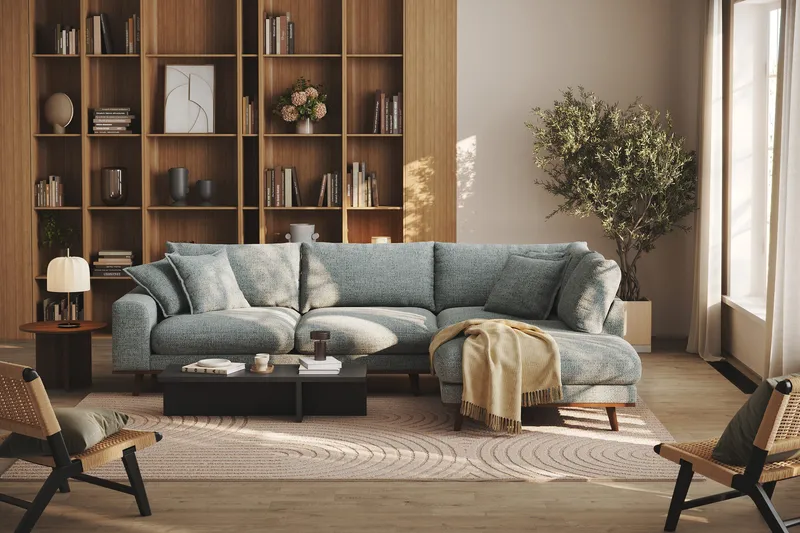 Copenhagen Premium 4-sits Högervänd L-formad Djup Schäslongsoffa i Chenille - Grå/Blå - Möbler - Vardagsrum - Soffor - Divansoffa & schäslong