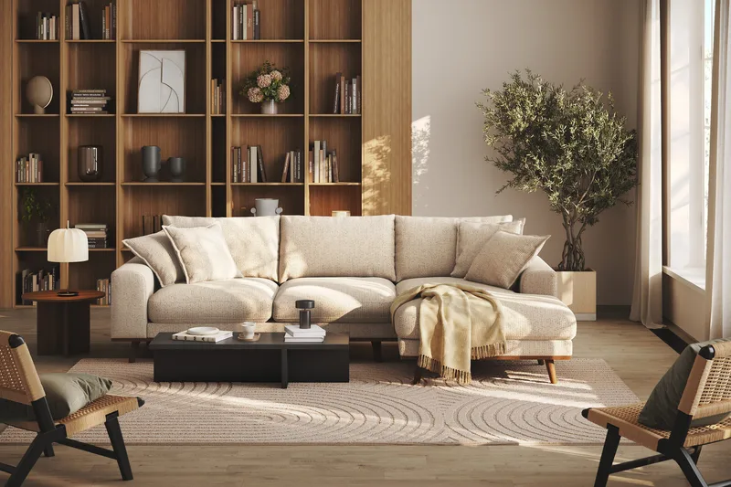Copenhagen Premium 4-sits Högervänd L-formad Djup Divansoffa i Chenille - Beige - Möbler - Vardagsrum - Soffor - Divansoffa & schäslong