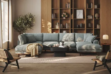 Copenhagen Premium 5-sits Vänstervänd U-formad Djup Soffa med Divan och Schäslong i Chenille - Grå/Blå - Möbler - Vardagsrum - Soffor - U-soffor