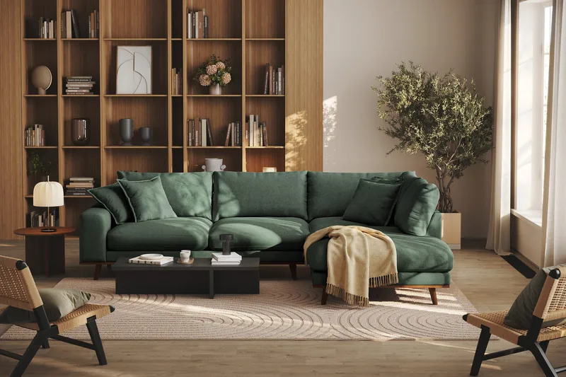 Copenhagen Premium 4-sits Högervänd L-formad Djup Schäslongsoffa i Tyg - Grön - Möbler - Vardagsrum - Soffor - Divansoffa & schäslong