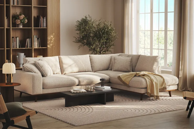 Copenhagen Premium 4-sits Högervänd L-formad Djup Schäslongsoffa i Chenille - Beige - Möbler - Vardagsrum - Soffor - Divansoffa & schäslong