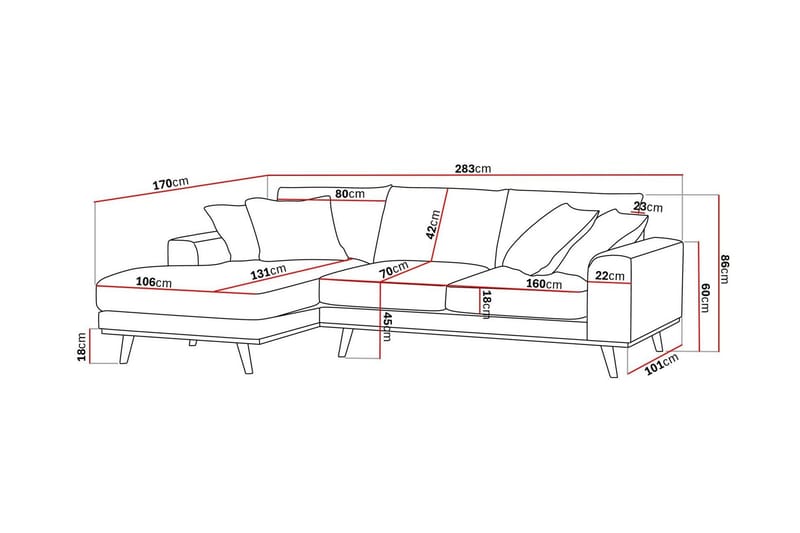 Copenhagen Premium 4-sits Vänstervänd L-formad Djup Divansoffa i Chenille - Grå - Möbler - Vardagsrum - Soffor - Divansoffa & schäslong