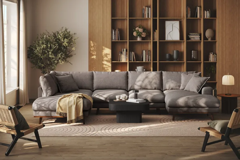 Copenhagen Premium 5-sits Vänstervänd U-formad Djup Soffa med Divan och Schäslong i Tyg - Brun - Möbler - Vardagsrum - Soffor - U-soffor