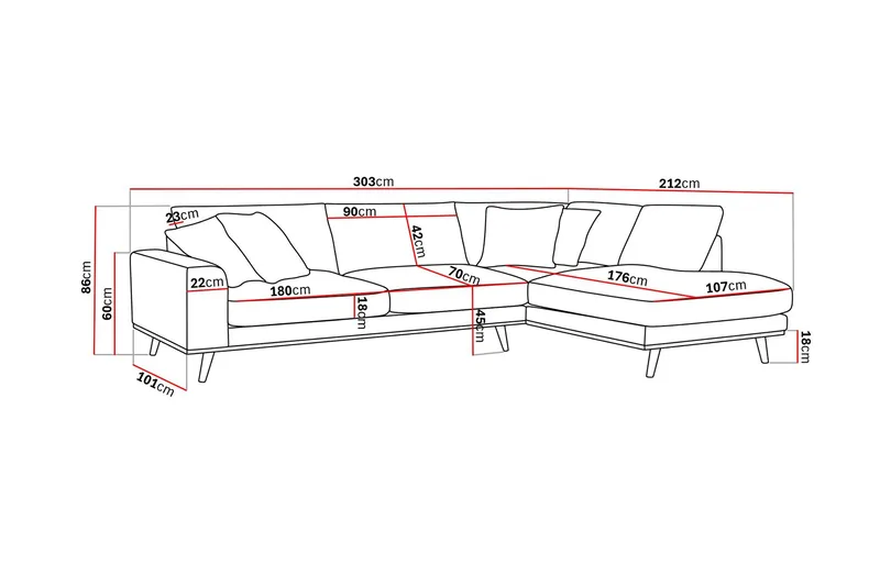 Copenhagen Premium 4-sits Högervänd L-formad Djup Schäslongsoffa i Tyg - Beige - Möbler - Vardagsrum - Soffor - Divansoffa & schäslong