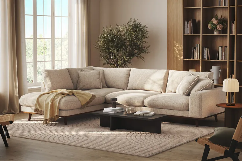 Copenhagen Premium 4-sits Vänstervänd L-formad Djup Schäslongsoffa i Chenille - Beige - Möbler - Vardagsrum - Soffor - Divansoffa & schäslong