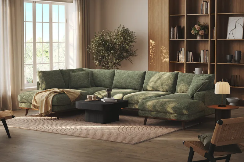 Copenhagen Premium 5-sits Vänstervänd U-formad Djup Soffa med Divan och Schäslong i Chenille - Grön - Möbler - Vardagsrum - Soffor - U-soffor
