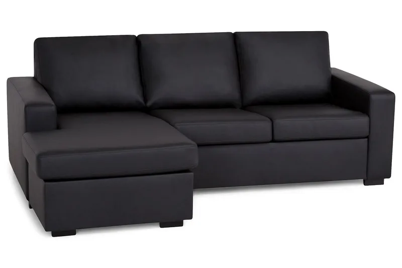 Crazy 3-sits Vändbar L-formad Divansoffa i Konstläder - Svart - Möbler - Vardagsrum - Soffor - Skinnsoffor