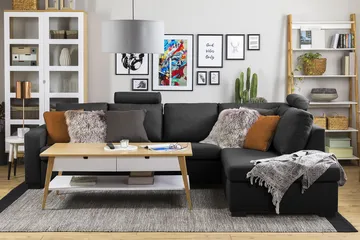 Crazy 4-sits Högervänd L-formad Schäslongsoffa i Tyg - Antracit - Möbler - Vardagsrum - Soffor - Divansoffa & schäslong