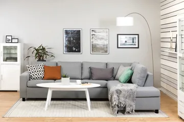 Crazy 4-sits Högervänd L-formad Schäslongsoffa i Tyg - Grå - Möbler - Vardagsrum - Soffor - Divansoffa & schäslong