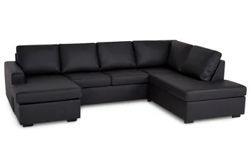 Crazy 4-sits Högervänd U-formad Large Soffa med Divan och Schäslong i Konstläder - Svart - Möbler - Vardagsrum - Soffor - Skinnsoffor