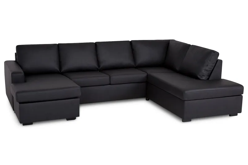 Crazy 4-sits Högervänd U-formad Large Soffa med Divan och Schäslong i Konstläder - Svart - Möbler - Vardagsrum - Soffor - Skinnsoffor