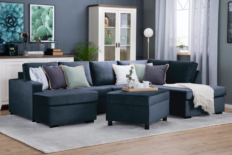 Crazy 4-sits Högervänd U-formad Large Soffa med Divan och Schäslong i Sammet - Blå - Möbler - Vardagsrum - Soffor - U-soffor