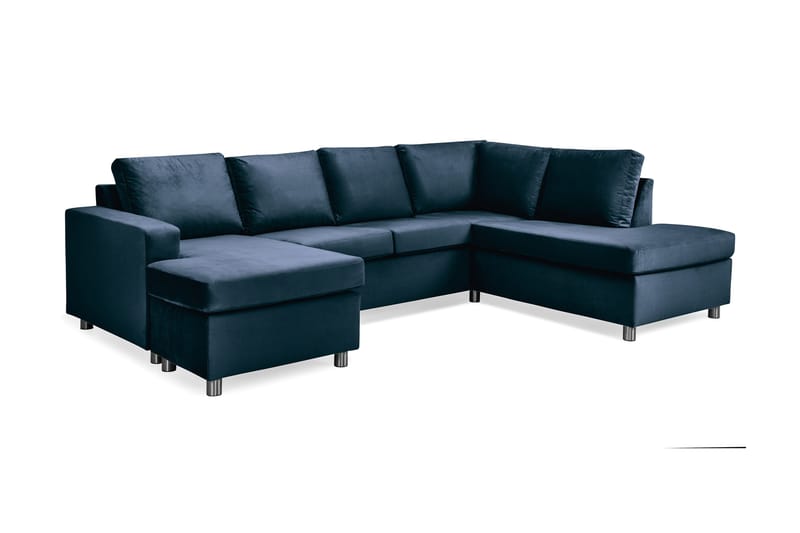Crazy 4-sits Högervänd U-formad Large Soffa med Divan och Schäslong i Sammet - Blå - Möbler - Vardagsrum - Soffor - U-soffor