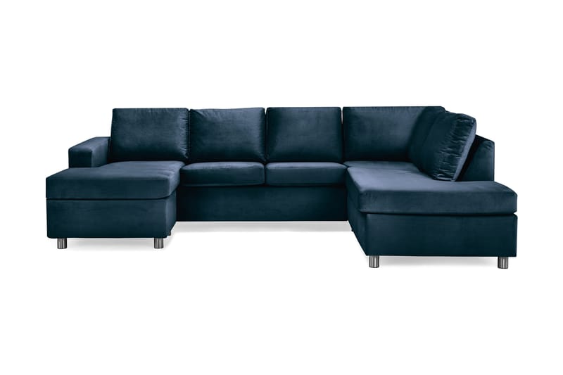 Crazy 4-sits Högervänd U-formad Large Soffa med Divan och Schäslong i Sammet, Blå